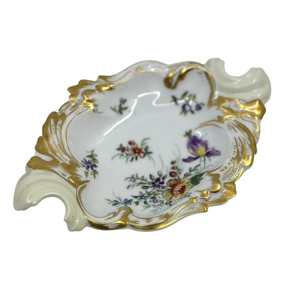 Antique T&V fine Porcelain Hand Painted Floral Scalloped Dish/ Catchall